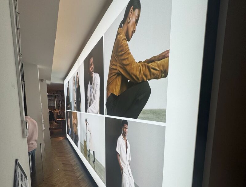 Wall mounted light box for Reiss advertising fashion, both womenswear and menswear